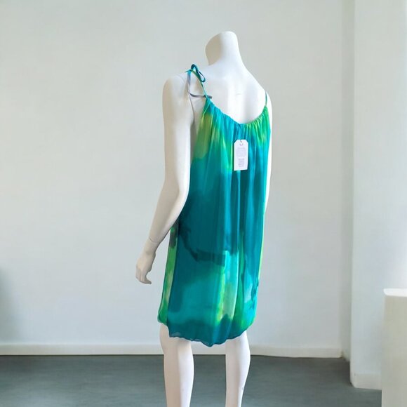 BCBGMAXAZRIA Blue Tie Dye Balloon Halter Collar Dress, size Medium - Picture 2 of 13